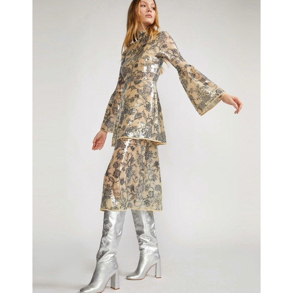 Cynthia Rowley Michelle Bell Sleeve Sequin Dress - Picture 6 of 7